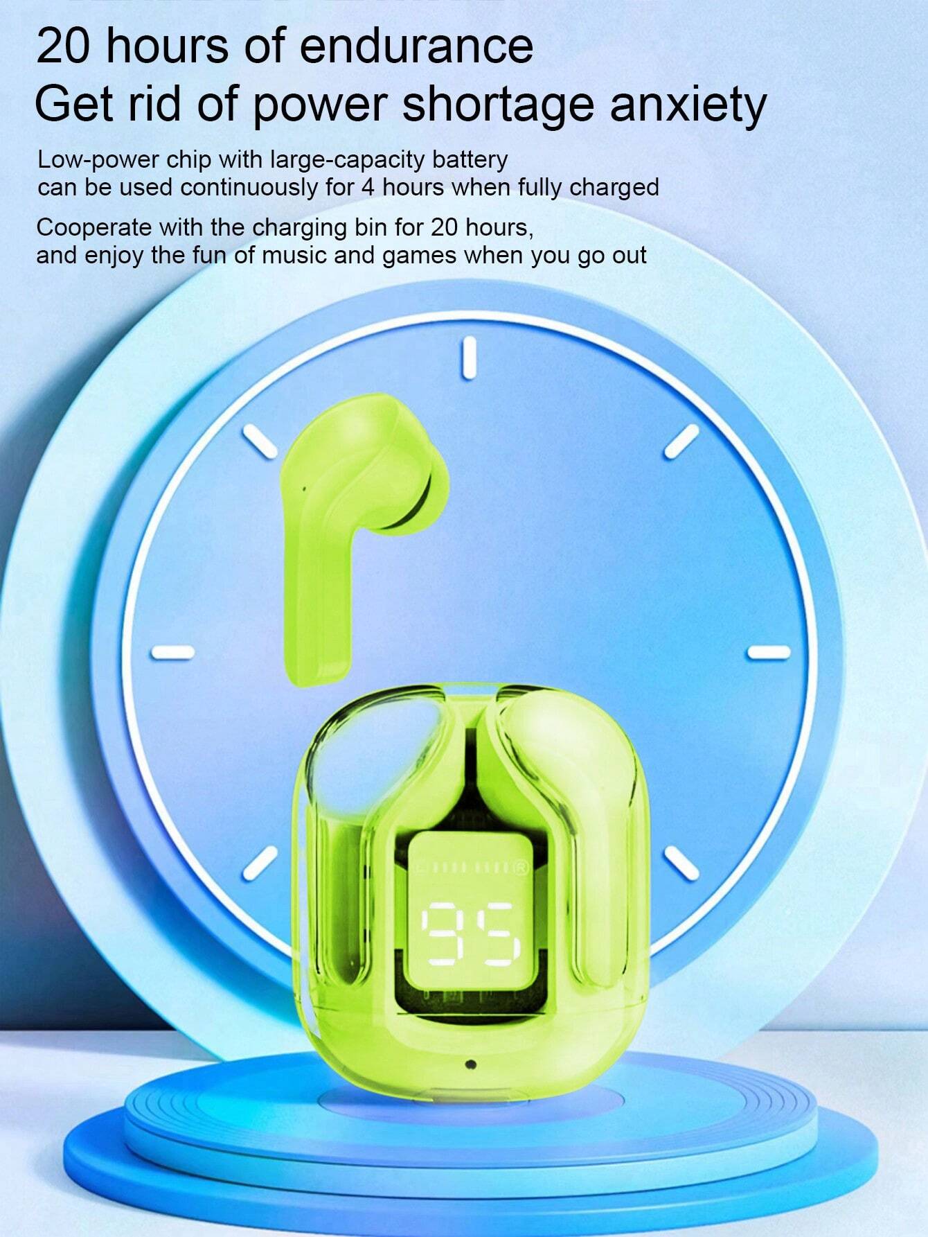 Air31 Wireless Crystal Transparent Earbuds ENC Type-C Digital Display