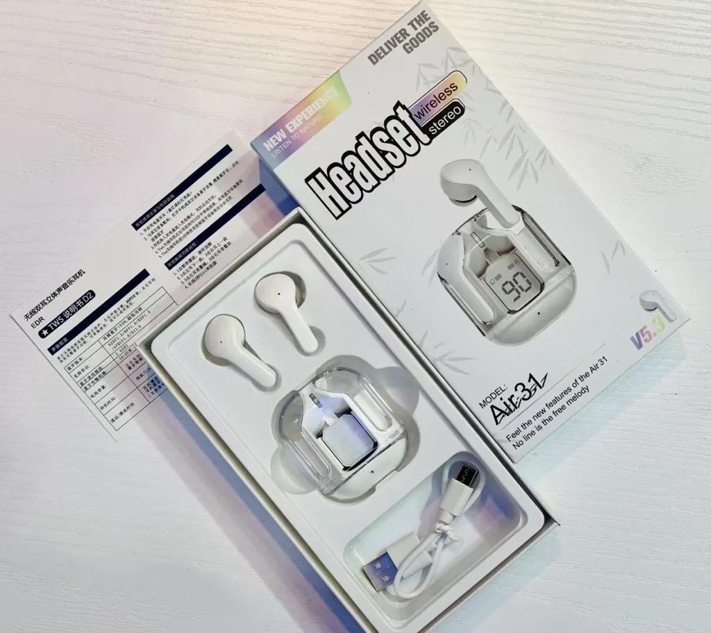 Air31 Wireless Crystal Transparent Earbuds ENC Type-C Digital Display