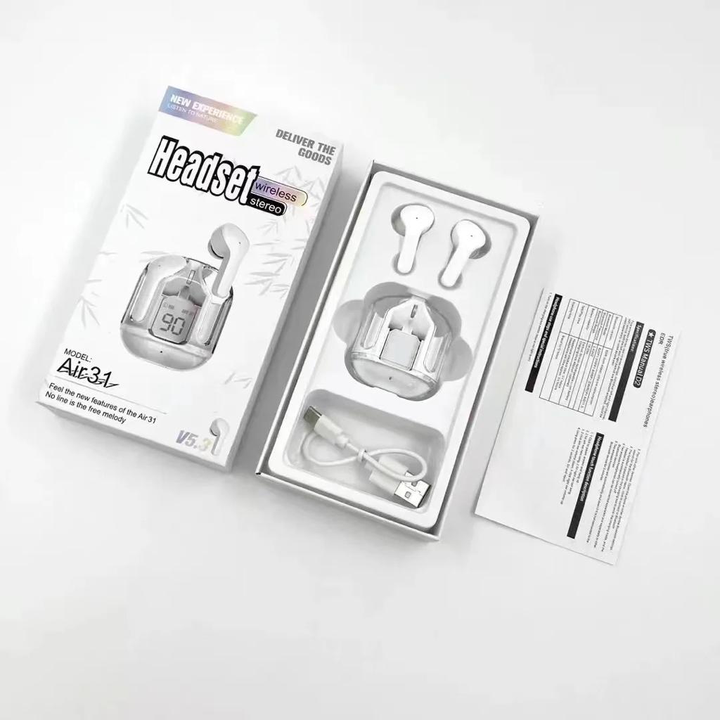 Air31 Wireless Crystal Transparent Earbuds ENC Type-C Digital Display