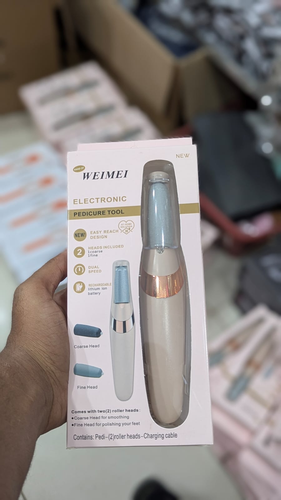 WEIMEI Electronic Pedicure Tool – Rechargeable Electric Foot File Callus Remover with Dual Speed & 2 Roller Heads