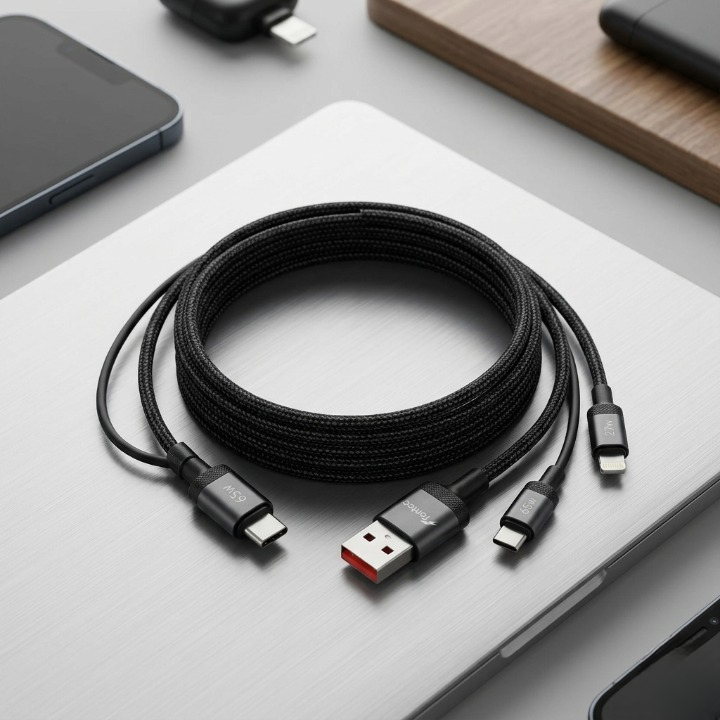 Fontec Fast4 4-in-1 Data Cable - 65W High-Speed Charging & Data Transmission Braided Cable - Image 2