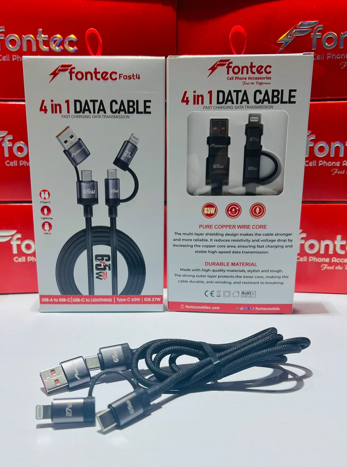 Fontec Fast4 4-in-1 Data Cable - 65W High-Speed Charging & Data Transmission Braided Cable - Image 5