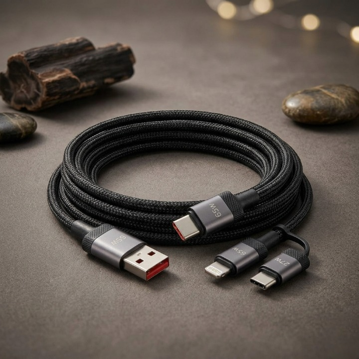 Fontec Fast4 4-in-1 Data Cable - 65W High-Speed Charging & Data Transmission Braided Cable
