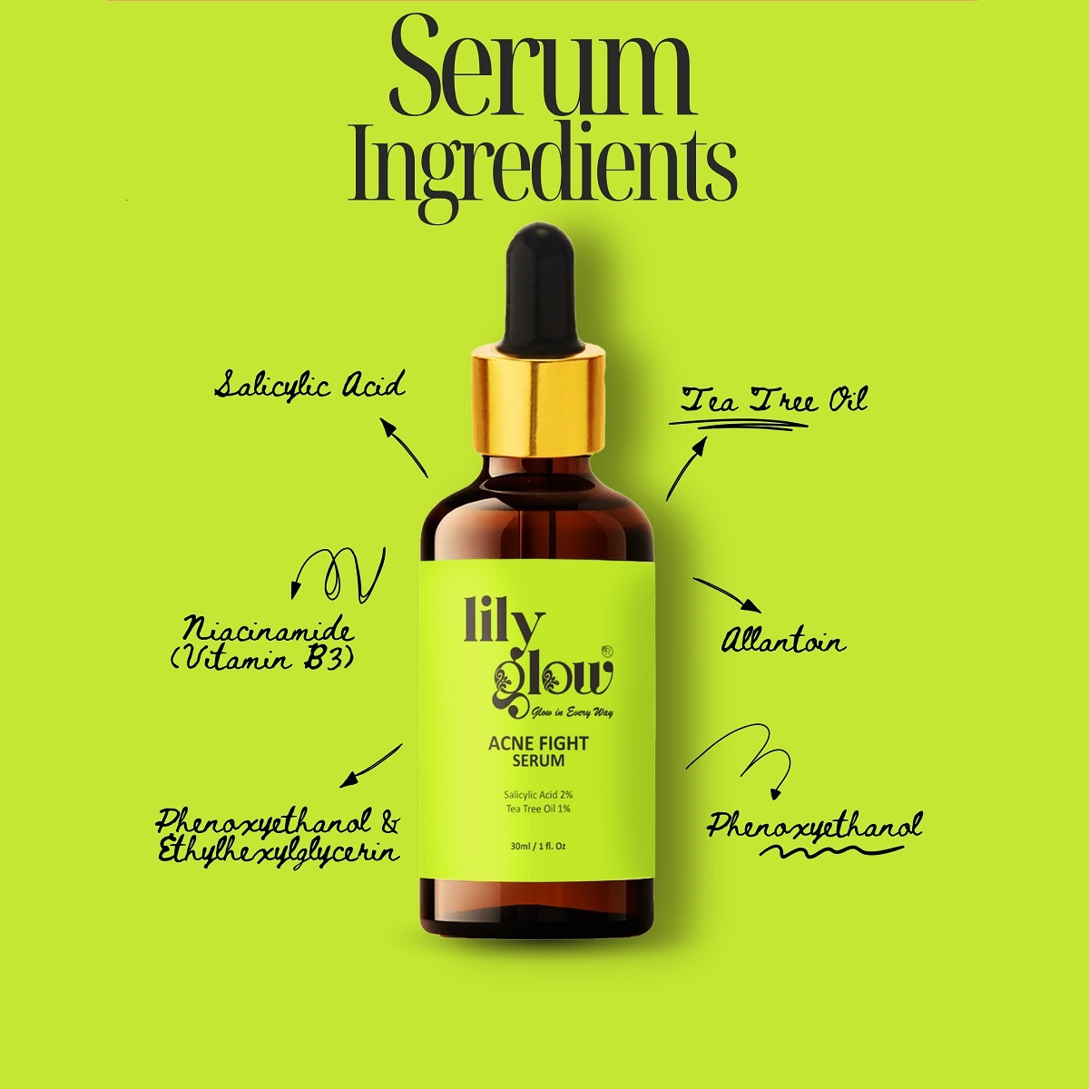 Lily Glow Acne Fight Serum – For Oily & Dry Skin, Acne Marks, Pimples & Face Whitening (30ml) - Image 3