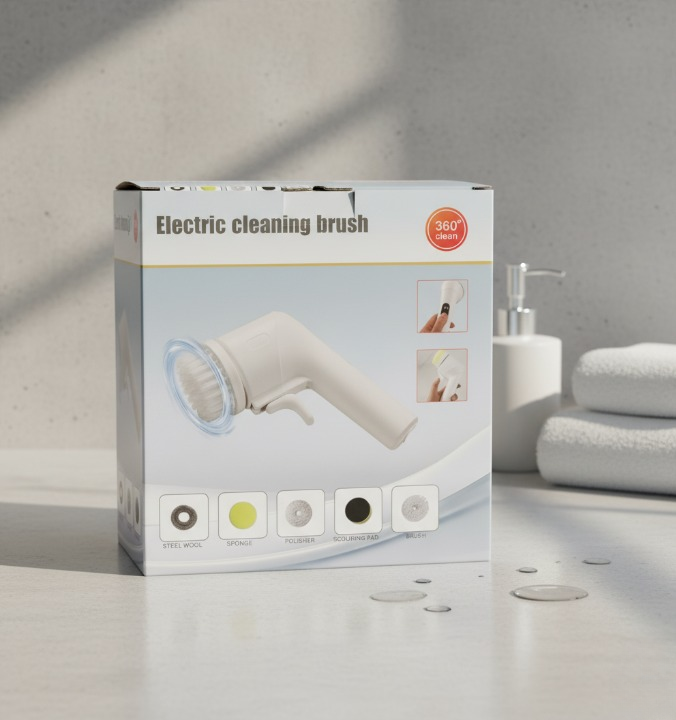 Electric Cleaning Brush With Multiple Attachments For Efficient Home Cleaning – 360° Rotating Scrubber With Sponge, Brush, And Steel Wool Heads - Image 2