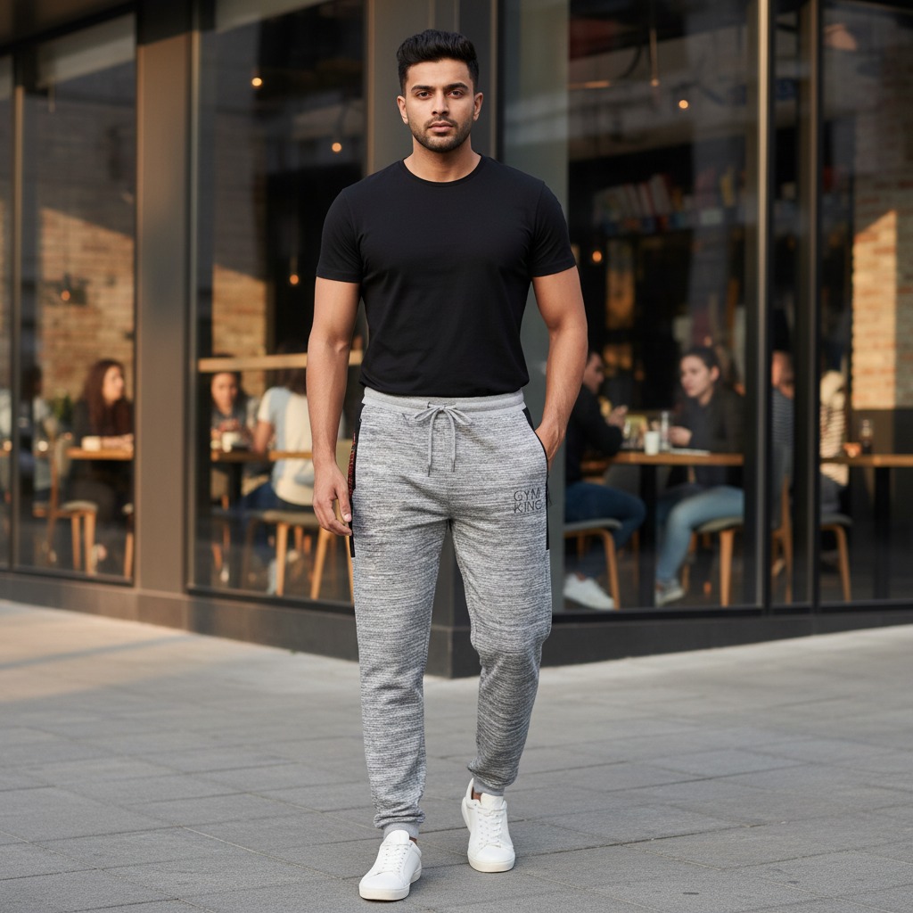 GYM KING Men’s Jogger Trousers | Premium French Terry Fabric | Stylish Grey Melange Slim-Fit Sweatpants for Gym, Sports & Casual Wear - Image 2