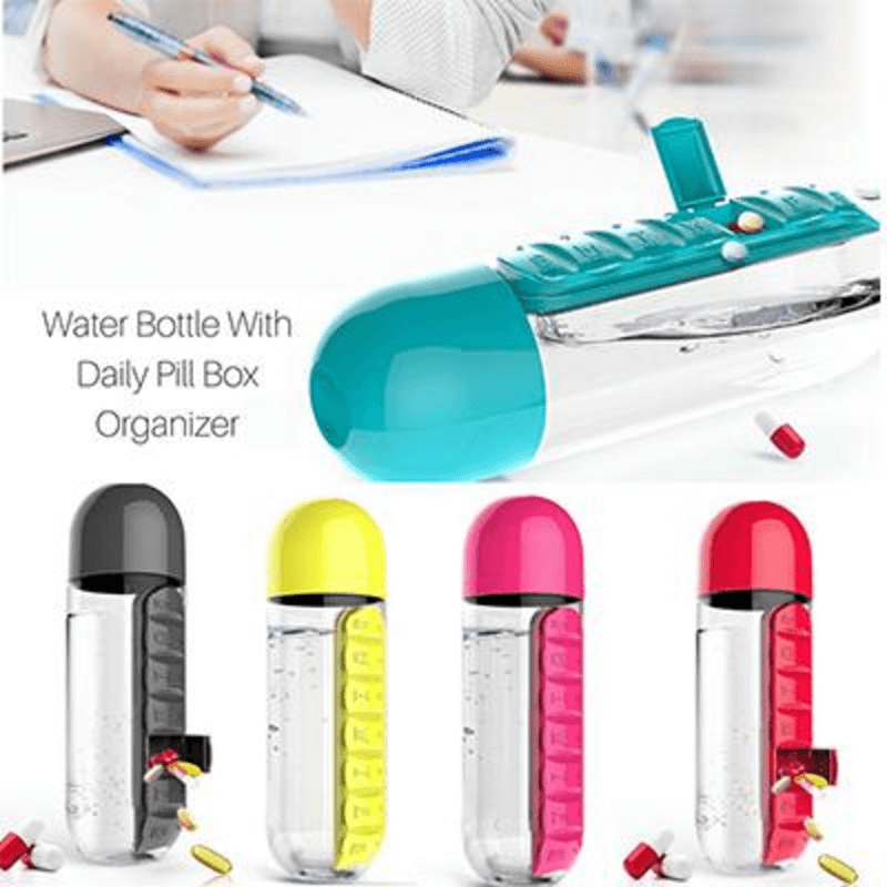 2 In 1 Water Bottle With Built-In 7 Day Pill Organizer & Cup Cap - Image 3