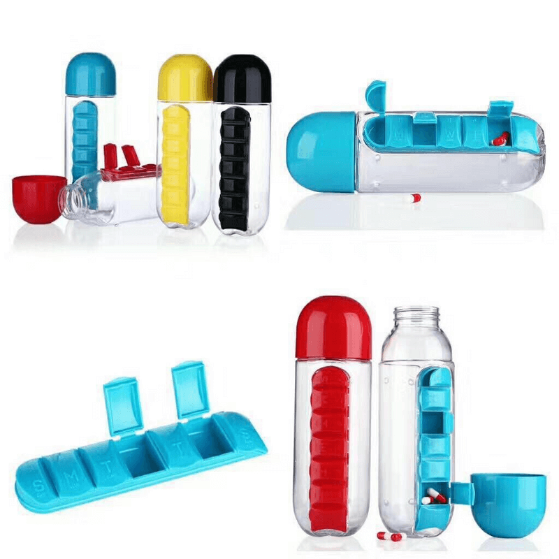2 In 1 Water Bottle With Built-In 7 Day Pill Organizer & Cup Cap - Image 5