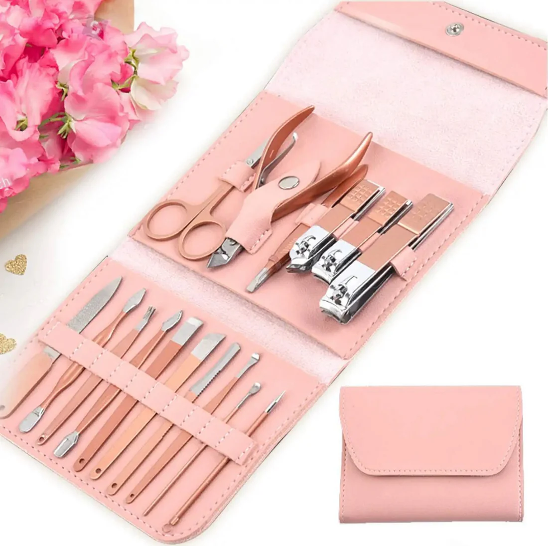 16pcs Professional Manicure & Pedicure Set – Nail Clippers, Cuticle Nippers & Grooming Tools with Travel Case (Random color) - Image 4
