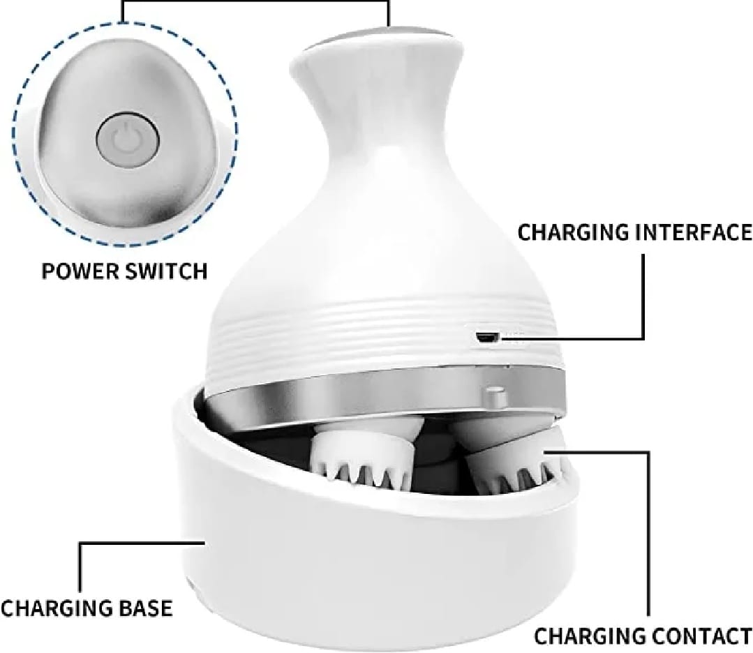 Electric Scalp Massager with 4 Tissue Kneading Nodes – Waterproof Handheld Head & Full Body Massager for Stress Relief - Image 2