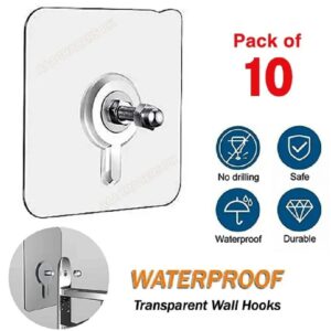 Pack of 10 Heavy-Duty Self-Adhesive Transparent Wall Hooks – Waterproof No-Drilling Screw & Nail Traceless Wall Organizers