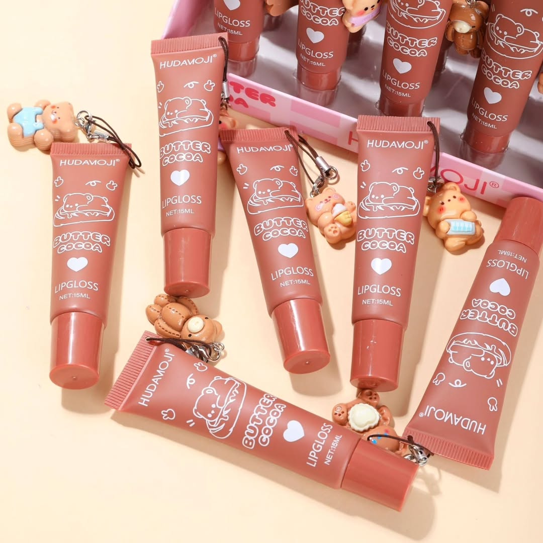 Huda Moji Cute Teddy Style Cocoa Butter High Pigmented Lip Gloss Set – Nude Shades (Pack of 2) - Image 3