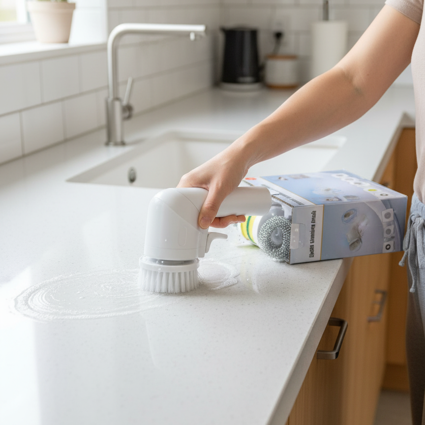 Electric Cleaning Brush With Multiple Attachments For Efficient Home Cleaning – 360° Rotating Scrubber With Sponge, Brush, And Steel Wool Heads - Image 3
