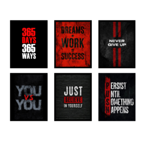 Set of 6 Motivational Wall Art Frames – 8x11" MDF with Sticky Backing