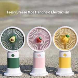 Fresh Breeze Moe Handheld Electric Fan – Cute Fruit Design Portable Mini Desk Fan with USB Charging & Detachable Base - Large Size - Random Color