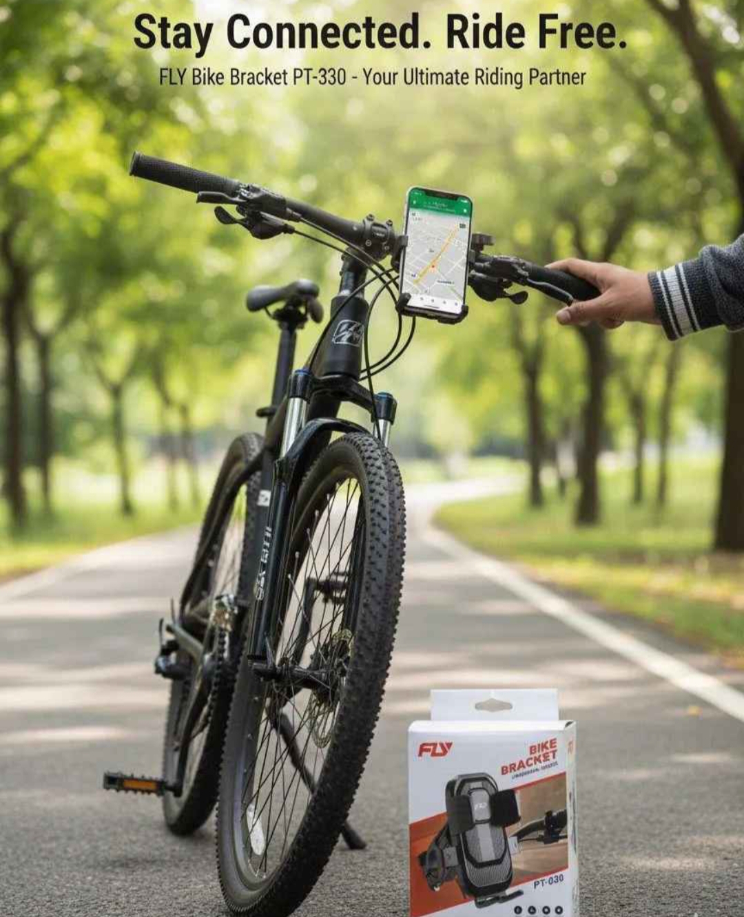 FLY Universal Mechanical Bike & Motorcycle Phone Mount – 360° Adjustable Handlebar Bracket for Bicycles, Scooters & E-Bikes