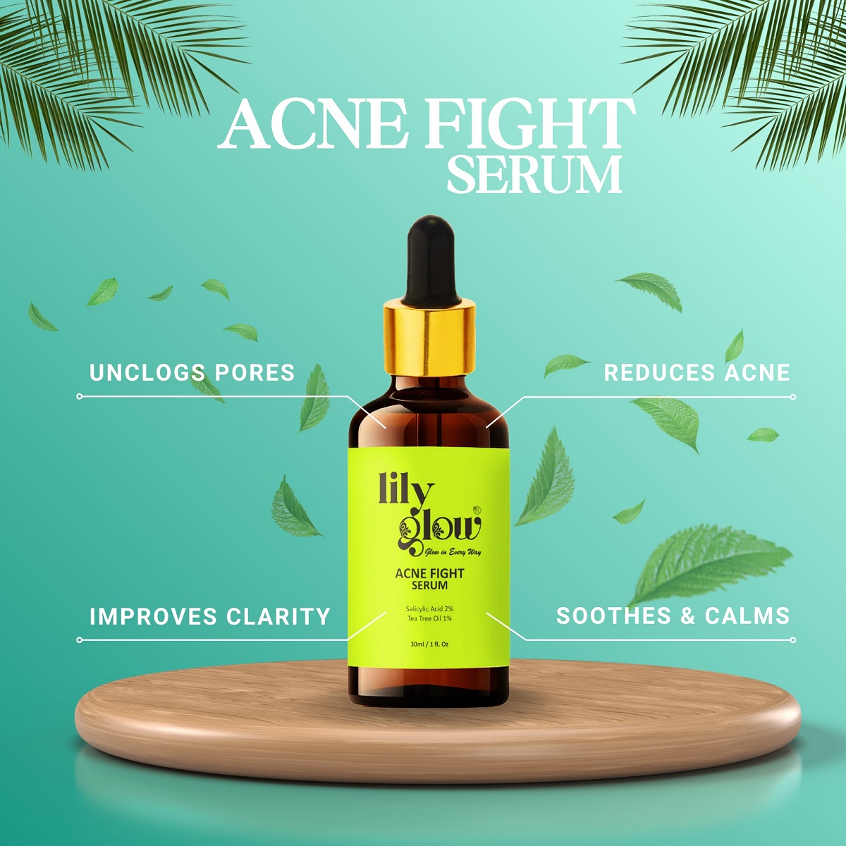 Lily Glow Acne Fight Serum – For Oily & Dry Skin, Acne Marks, Pimples & Face Whitening (30ml) - Image 2