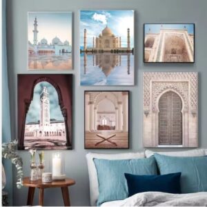 Decoration home decoration item 6 pcs iSLAMIC fRAME board wall decor photo on wall PHOTO TILE canvas art decor for home easy set up with both side tape