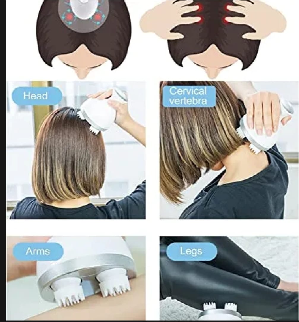 Electric Scalp Massager with 4 Tissue Kneading Nodes – Waterproof Handheld Head & Full Body Massager for Stress Relief - Image 3