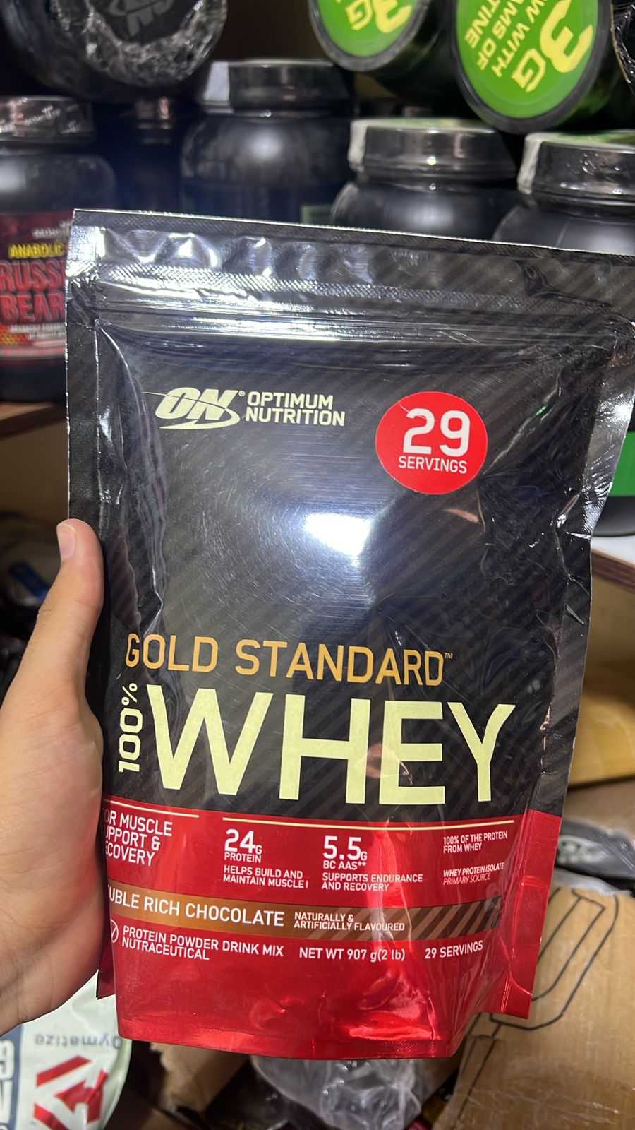 Optimum Nutrition (ON) Gold Standard 100% Whey Protein Powder – Double Rich Chocolate, 29 Servings (2 lbs / 907g) - Image 2