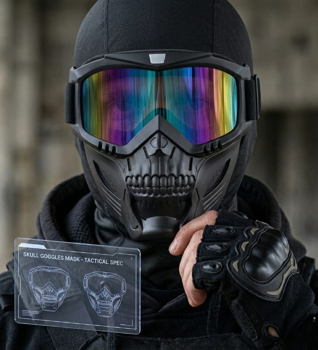 Premium Skull Goggles Mask – Full Face Tactical Protection for Bikers (Multi-Color Iridium Lens) - Image 2