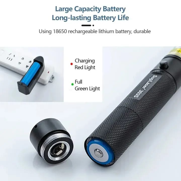 Special Edition High-Power 303 Green Laser Pointer with Adjustable Focus, 8 Designs & Shapes, 5km Range – Rechargeable Battery, Charger & Safety Lock - Image 5