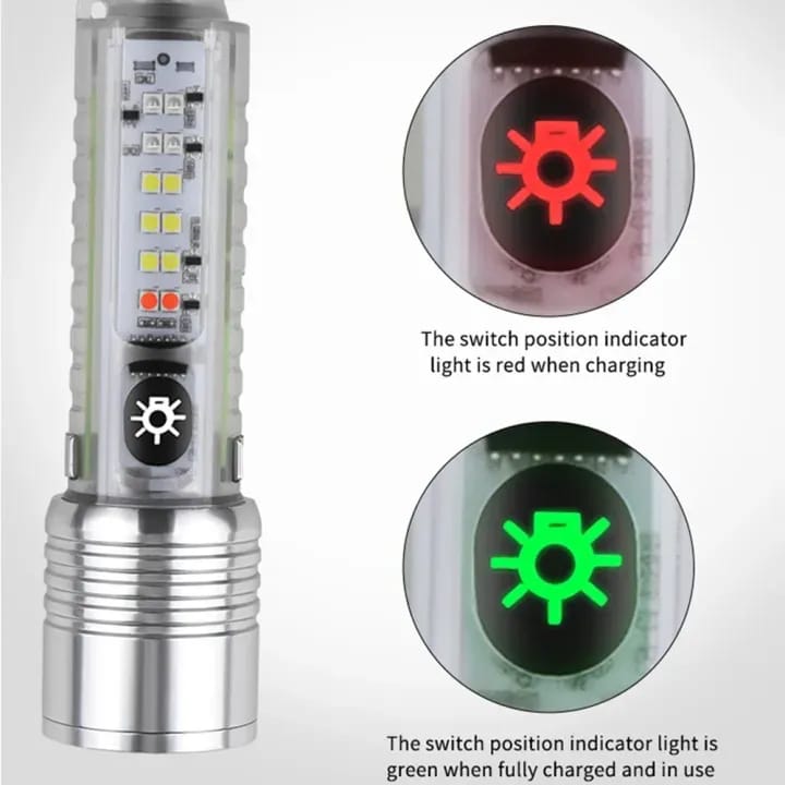 520A Multifunctional Zoom Flashlight | Rechargeable Torch with White, Red, Blue & UV LED + White Laser