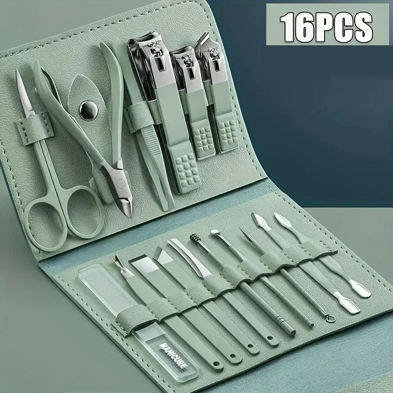 16pcs Professional Manicure & Pedicure Set – Nail Clippers, Cuticle Nippers & Grooming Tools with Travel Case (Random color) - Image 2