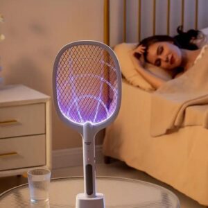 Rechargeable Mosquito Racket With Stand – Electric Insect Killer Bat For Indoor And Outdoor Use (Random Color)