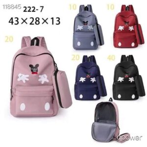 Mickey Mouse Backpack Set With Matching Pencil Case Cartoon Hand Graphics Nylon Printed Design - Black
