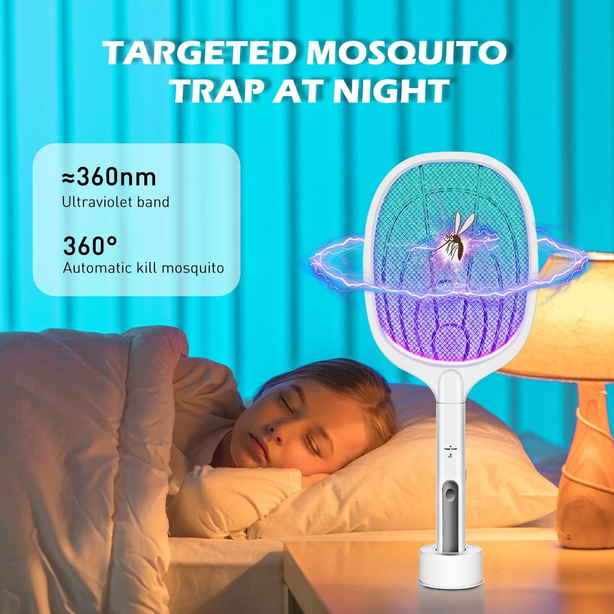 2 In 1 Electric Mosquito Killer UV Light LED Lamp Rechargeable Mosquito Trap Racket Anti Insect Bug Zapper - Image 4