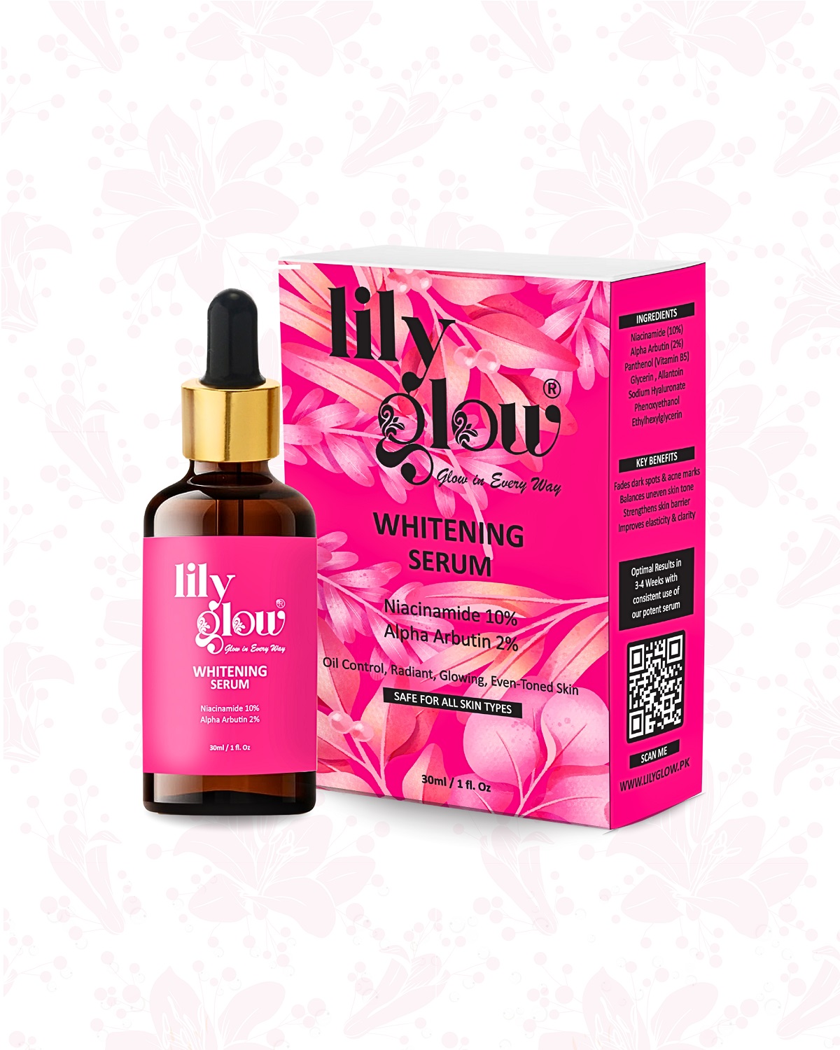 Lily Glow Whitening Serum for Face, Hands & Feet – Glutathione, Brightening Formula | For Men, Women, Oily & Dry Skin 30ml