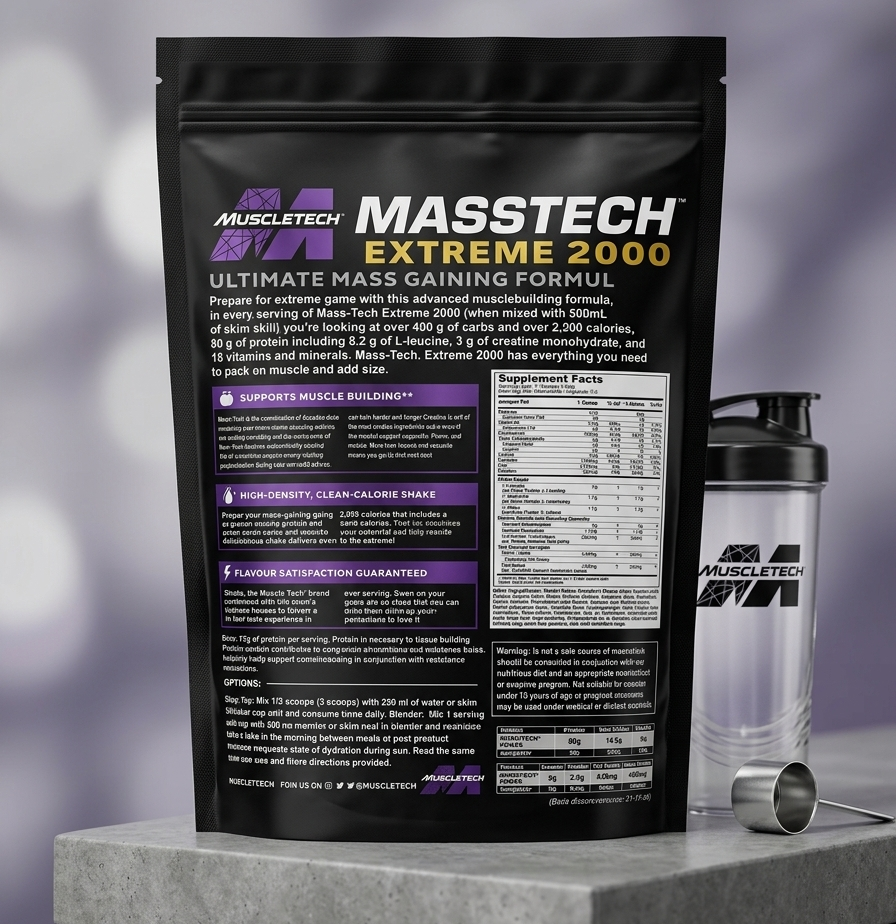 Muscletech Mass Tech Xtreme 2000 Mass Gainer Powder – 2.03 lbs High-Calorie Muscle Builder Supplement - Image 2
