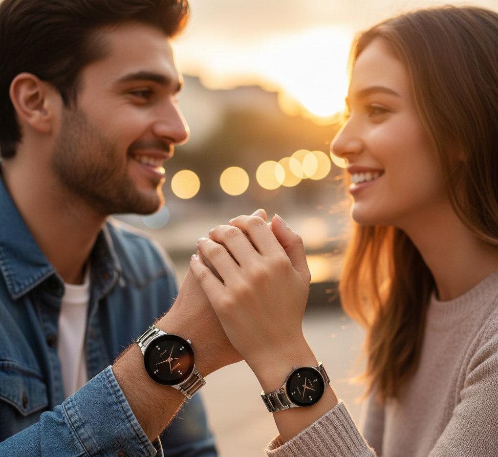 POSITIF Couple Watch – Elegant Matching His & Her Timepieces | Stylish Pair Gift For Lovers, Anniversary & Special Occasions (random colour) - Image 2