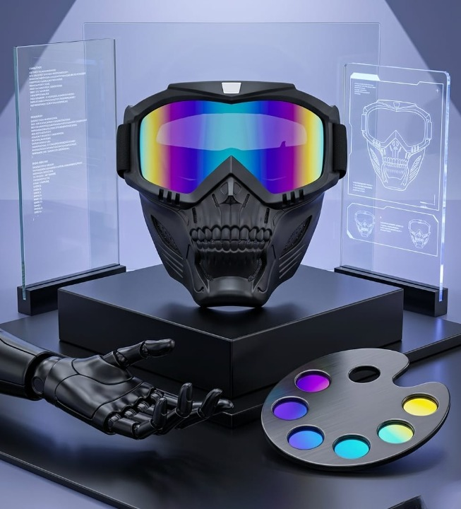 Premium Skull Goggles Mask – Full Face Tactical Protection for Bikers (Multi-Color Iridium Lens) - Image 4
