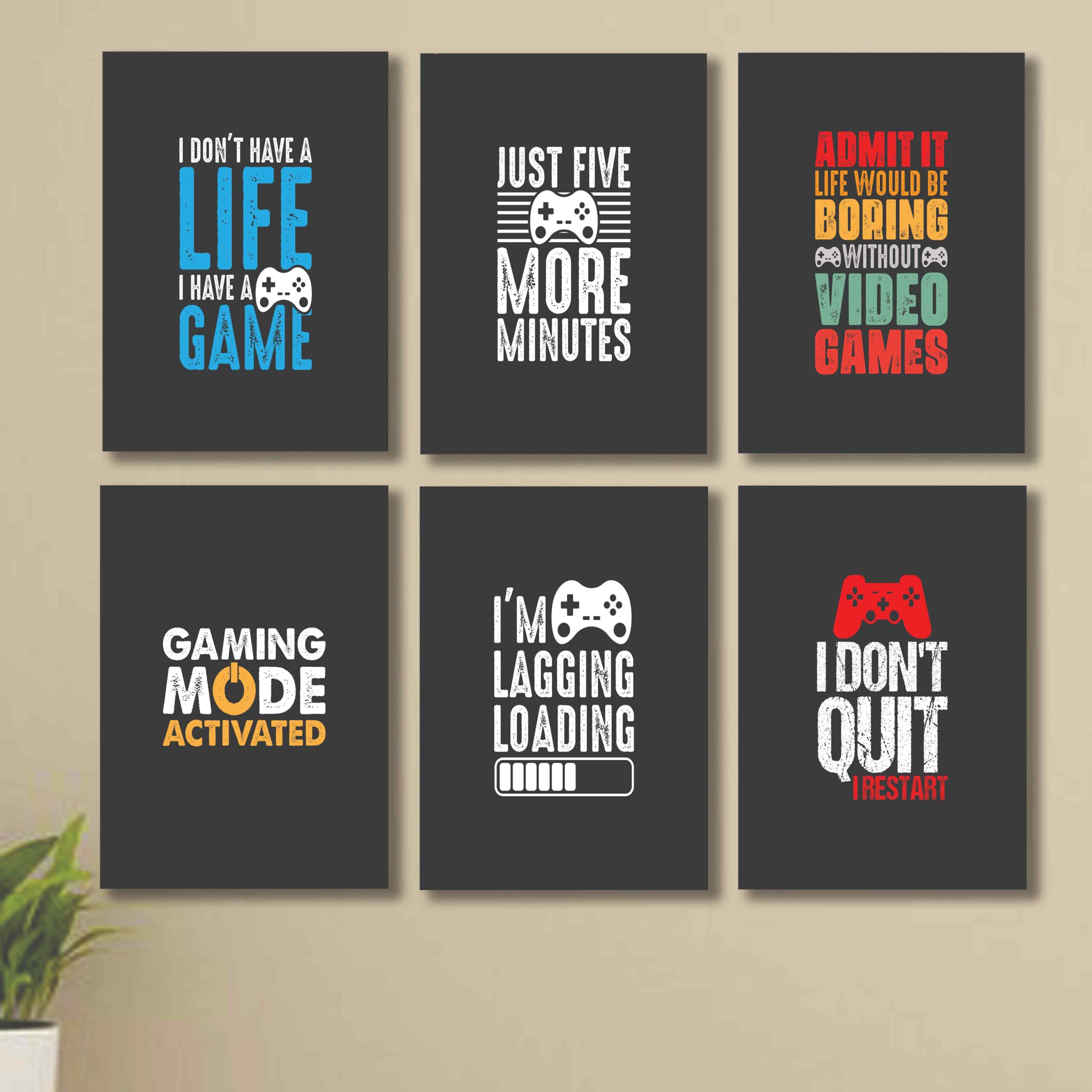 set of 6 Motivational sticky canvas frames for wall decore / sticky phototiles
