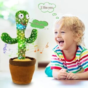 Dancing Cactus Toy – Singing, Talking, Voice Recording Plush with USB Rechargeable Function – Fun Educational Gift for Babies and Kids (Ages 6 Month & Up) - With Cap